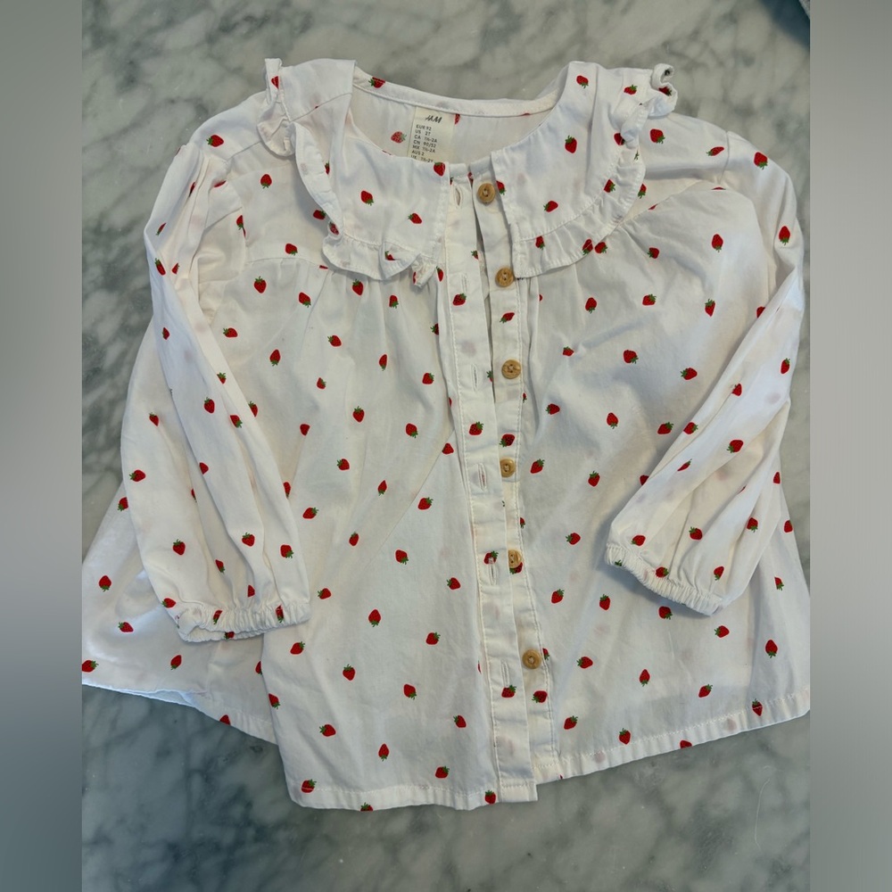 H&M White Shirt with Red Strawberry Pattern